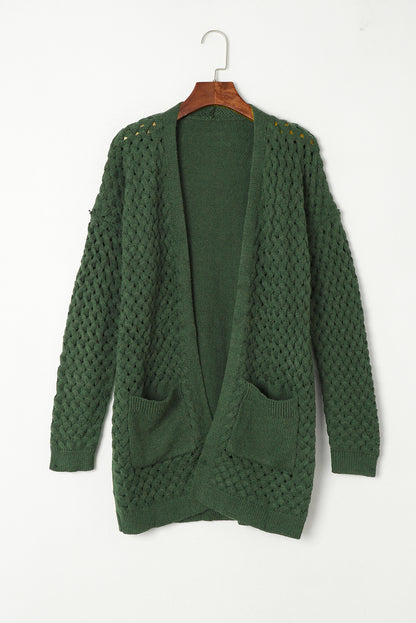 Chestnut Weave Knit Side Pockets Plus Size Cardigan