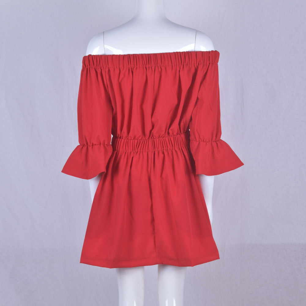 One-line neck waist sexy dress