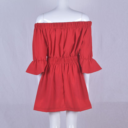 One-line neck waist sexy dress