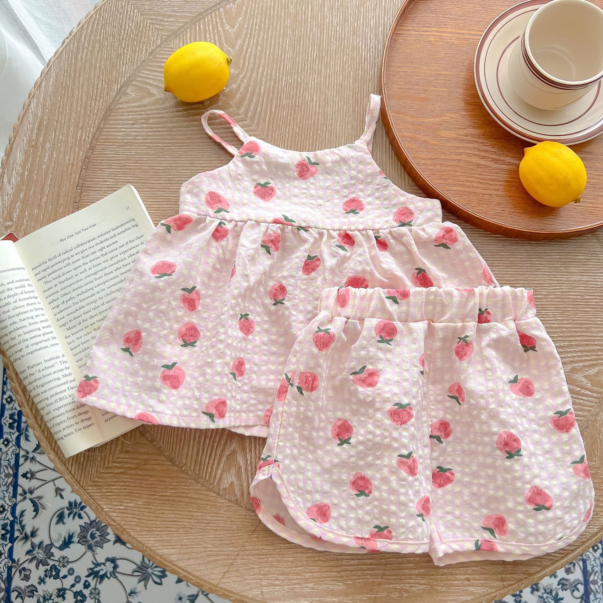Baby's Home Wear Summer Printed Cotton Gauze Suspender Top Shorts Two-piece Set