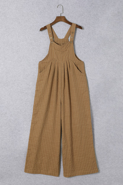 Chicory Coffee Striped Pleated Wide Leg Pocketed Jumpsuit