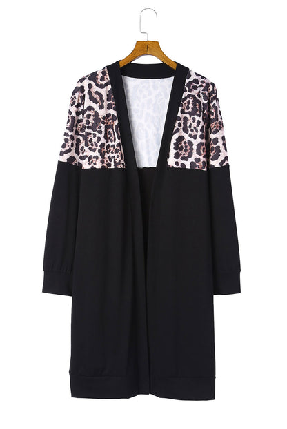 Green Printed Leopard Detail Plus Size Cardigan
