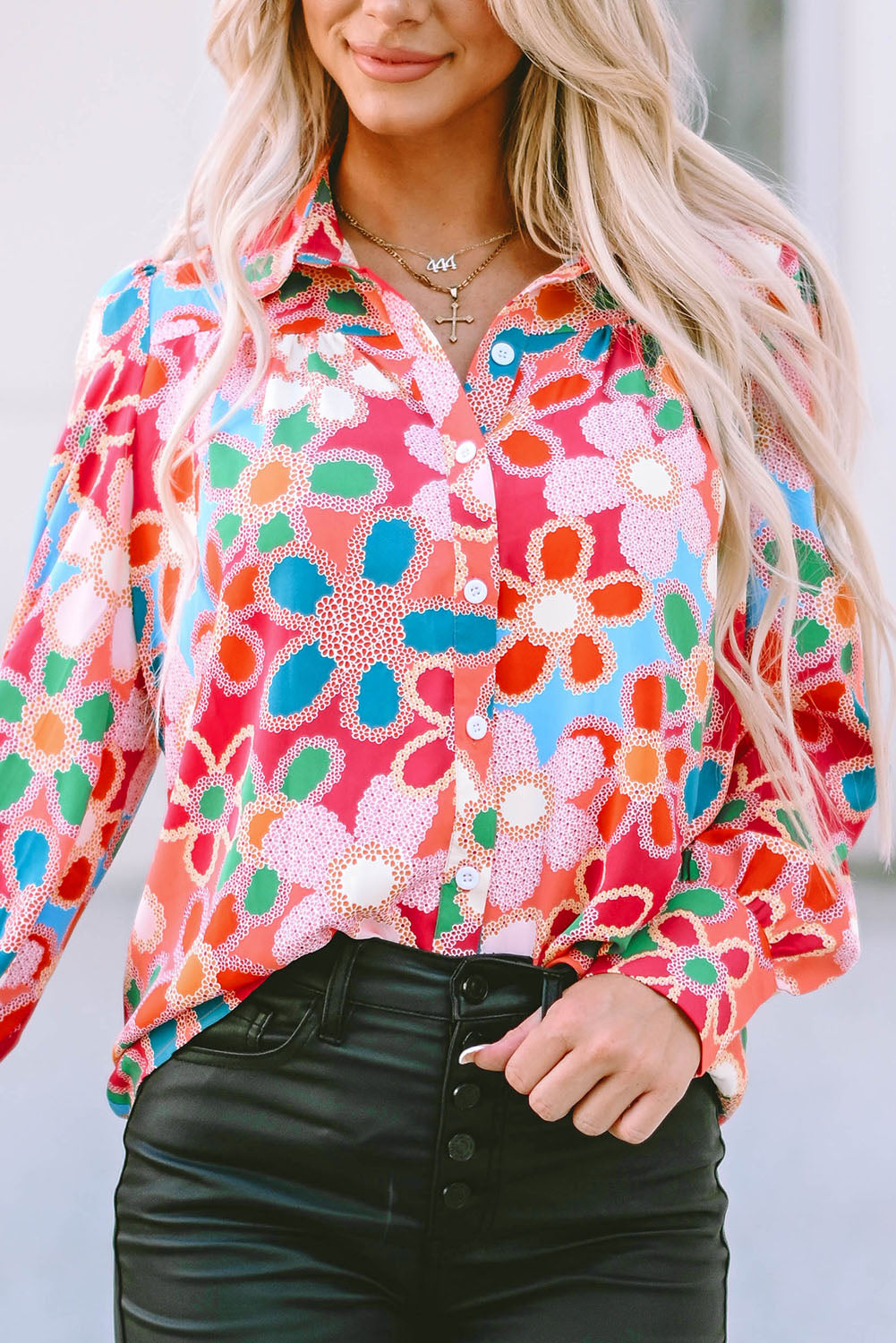 Multicolor Floral Print Smocked Square Neck Ruffles Blouse