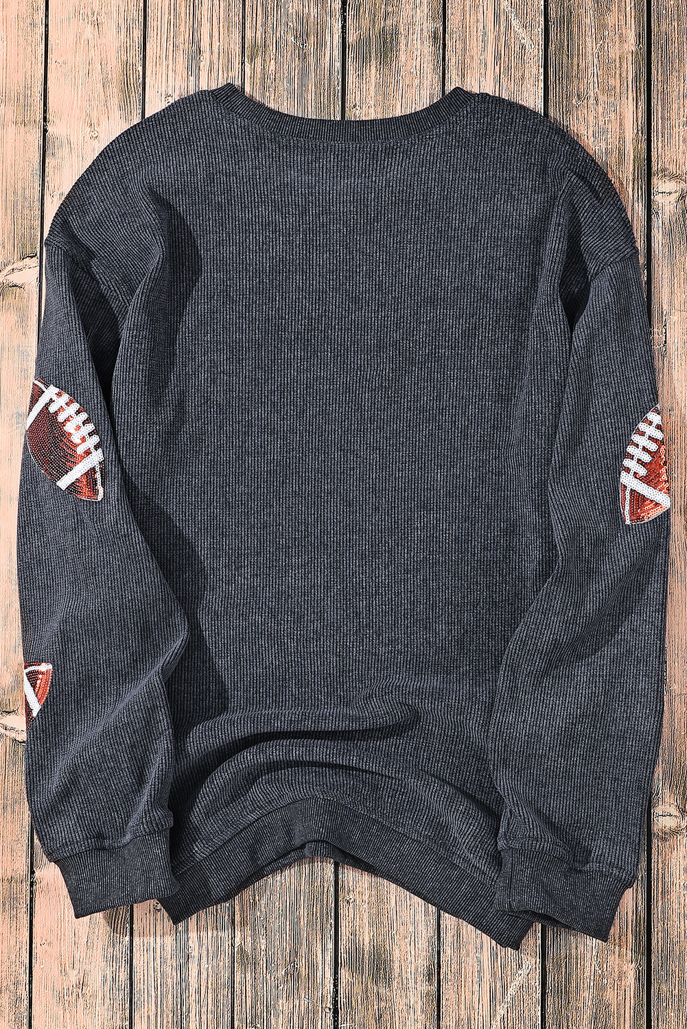 Black Sequin Rugby Graphic Pullover Sweatshirt