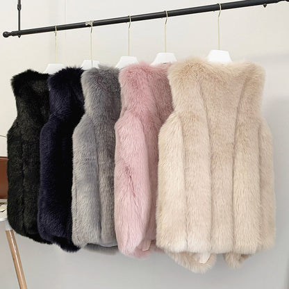 Women's Medium Long Fur Vest Coat