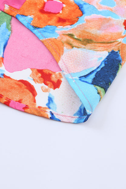 Red Abstract Floral Print V Neck Plus Blouse