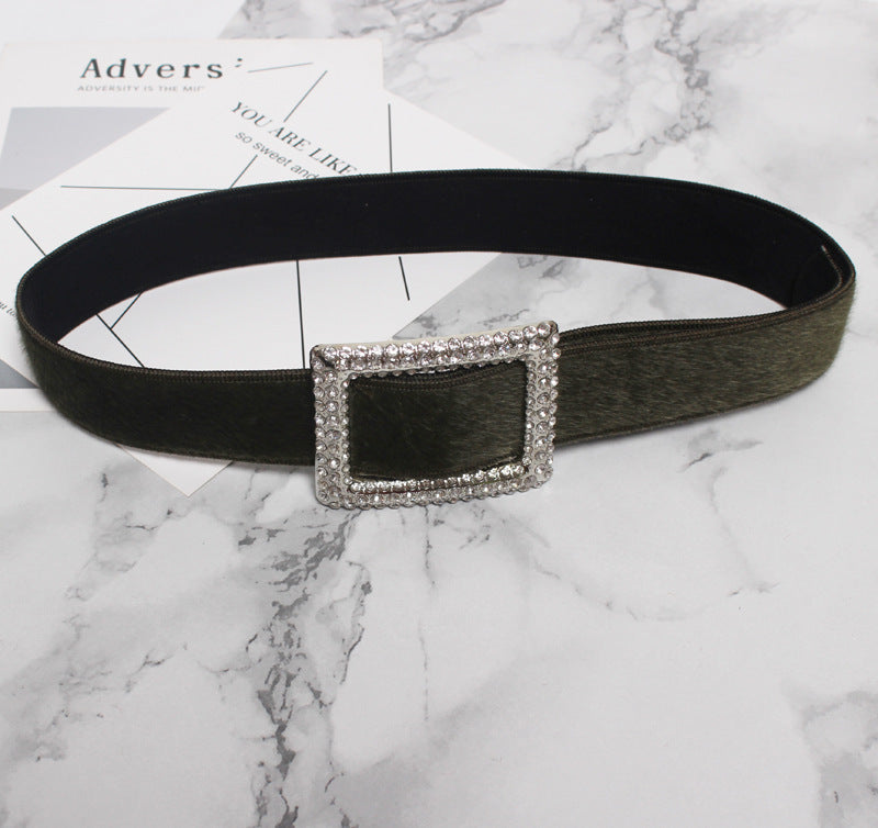 Women's Decorative Fur Wide Belt With Diamond