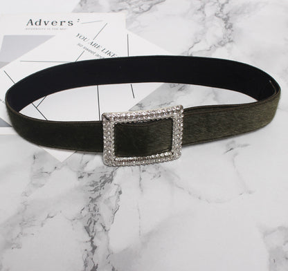 Women's Decorative Fur Wide Belt With Diamond