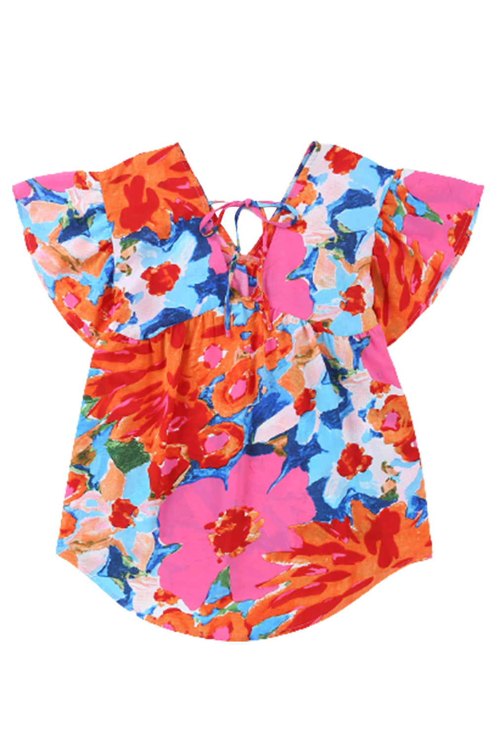 Red Abstract Floral Print V Neck Plus Blouse