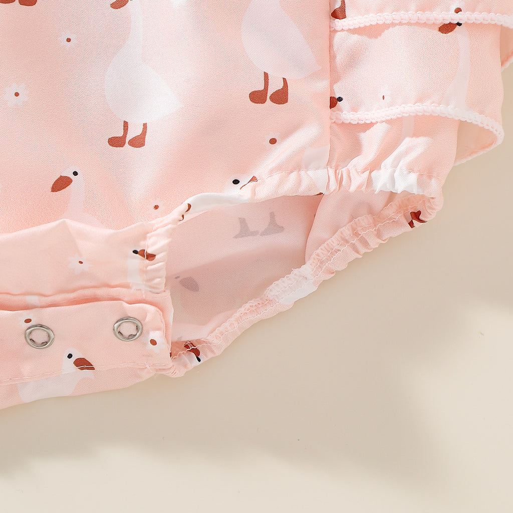 Cartoon Duck Flounced Sleeve Romper Hair Band Set
