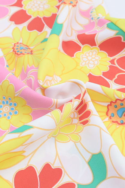 Purple Multicolor Stand Collar Flutter Sleeves Floral Top