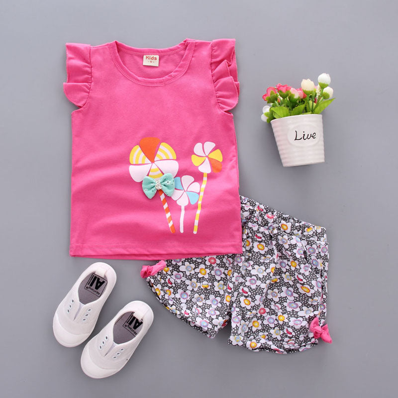 Printed Two-piece Suit Korean Cartoon Short Sleeve Suit