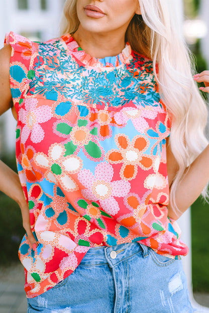 Multicolor Floral Print Bubble Sleeve Shirt
