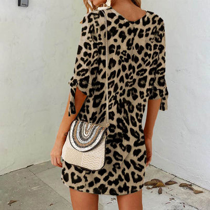 Women's Clothing Leopard Print Round Neck Dress