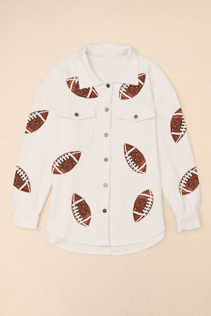 Black Sequin Rugby Graphic Pullover Sweatshirt