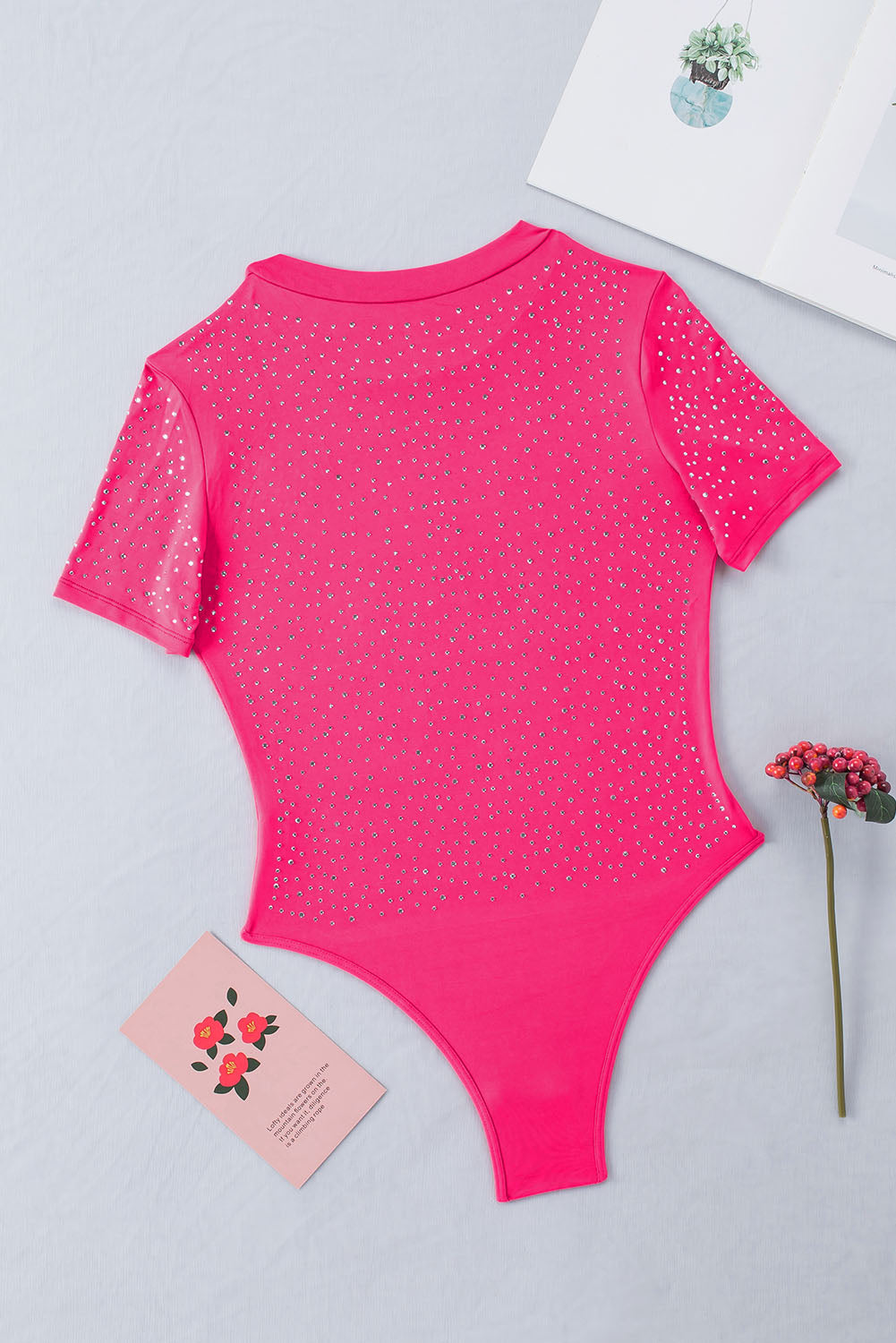 Rose Rhinestone Double Spaghetti Strap Crop Top