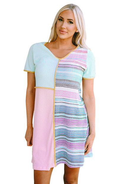 Multicolor Seamed Patchwork V Neck Plus Size Sleeveless Top