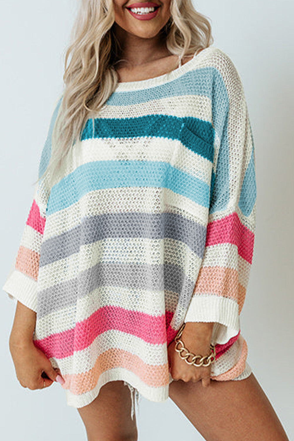 Multicolor Striped Oversized Sweater