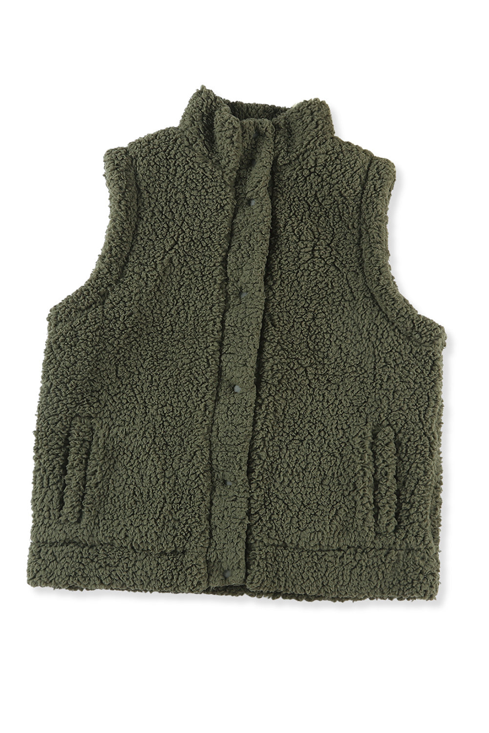 Khaki Plus Size Pocketed Sherpa Vest