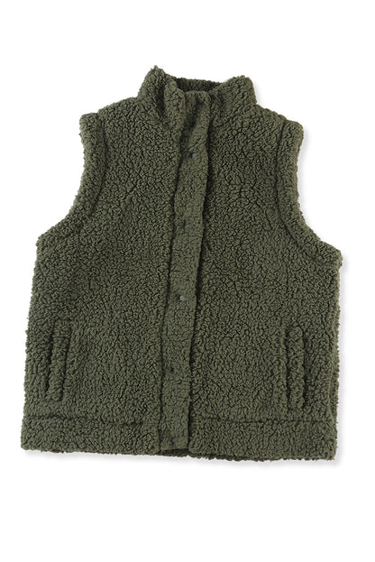 Khaki Plus Size Pocketed Sherpa Vest