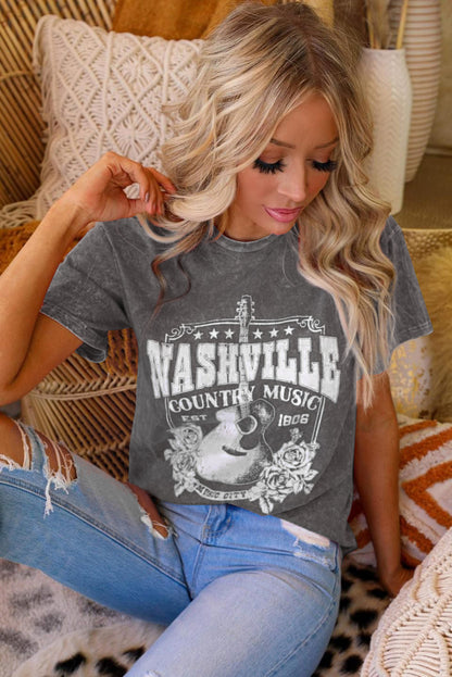 Gray Nashville Music City Graphic Mineral Washed Tee