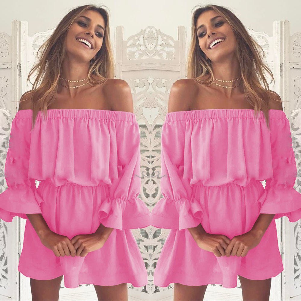 One-line neck waist sexy dress