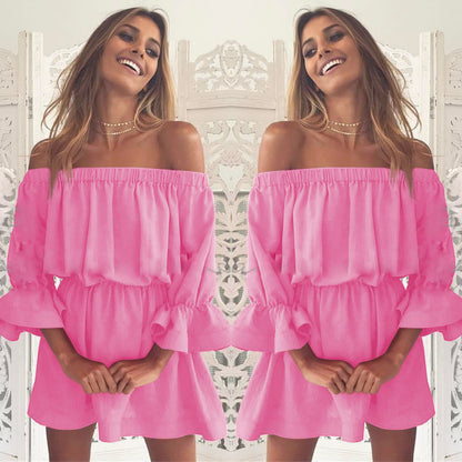 One-line neck waist sexy dress