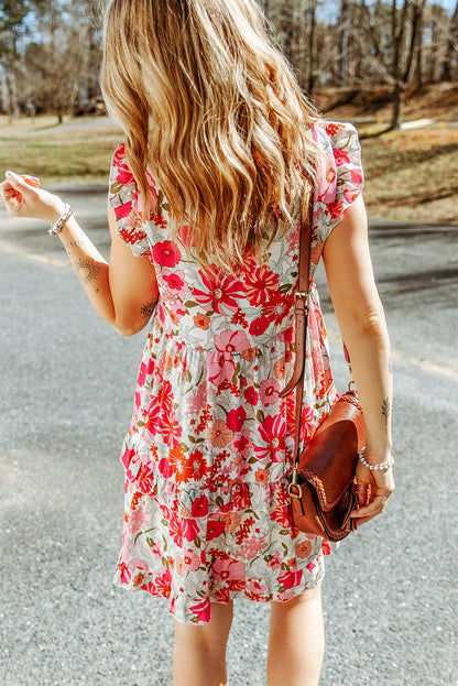 Pink Lace-up Halter Backless High Waist Floral Maxi Dress