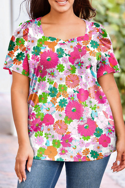 Multicolor Floral Print Plus Size Kimono