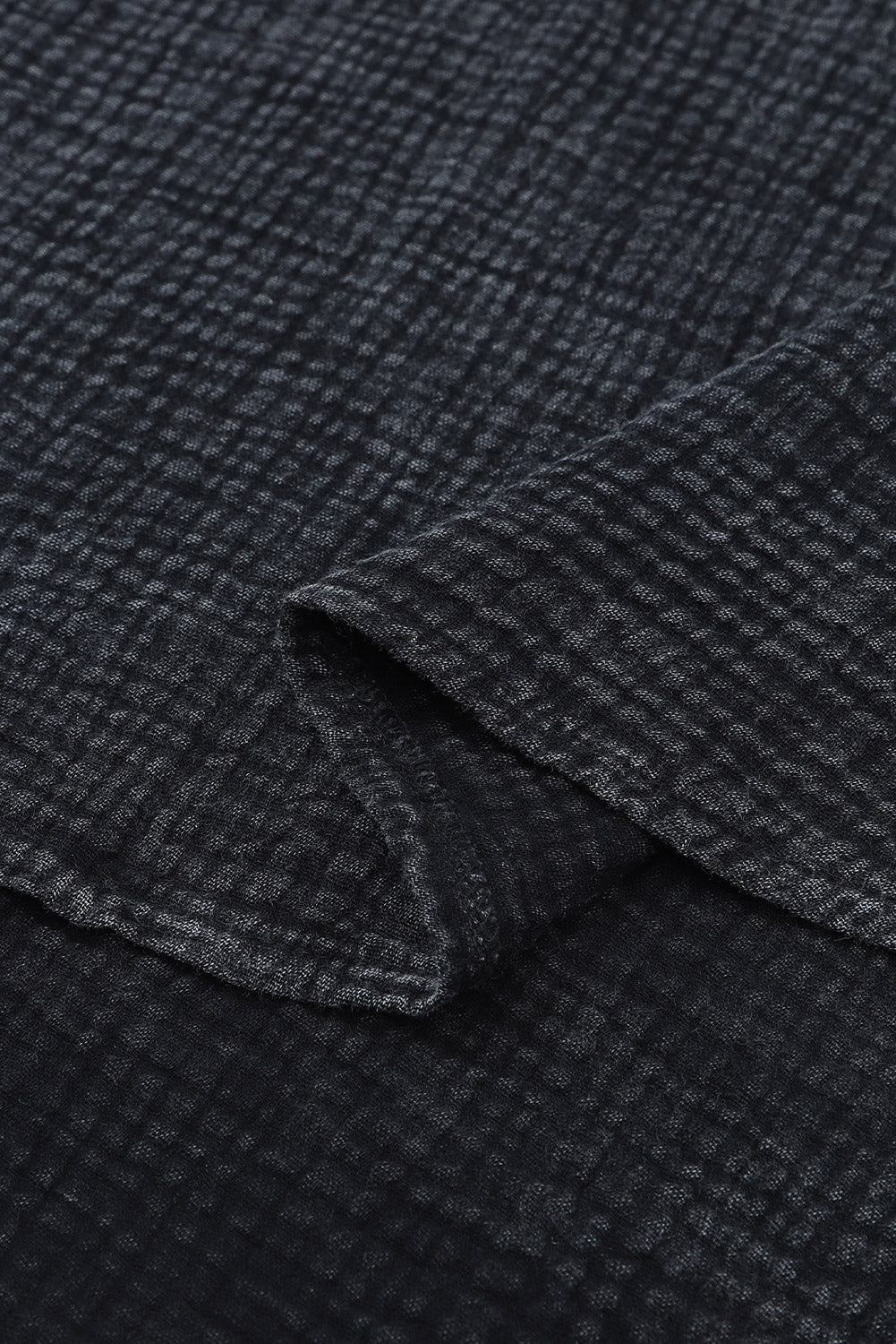 Light Blue Plus Size Split Neck Buttons Crinkled Blouse