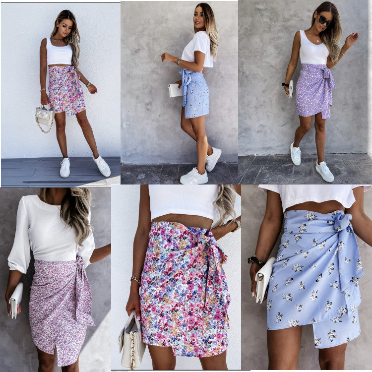 Fashion Print Lace Up Half Body Ladies Short Skirt Women's Clothing