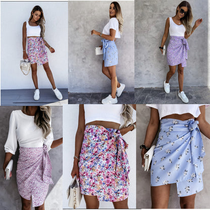 Fashion Print Lace Up Half Body Ladies Short Skirt Women's Clothing