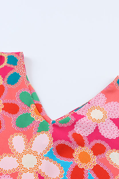 Multicolor Floral Print Smocked Square Neck Ruffles Blouse