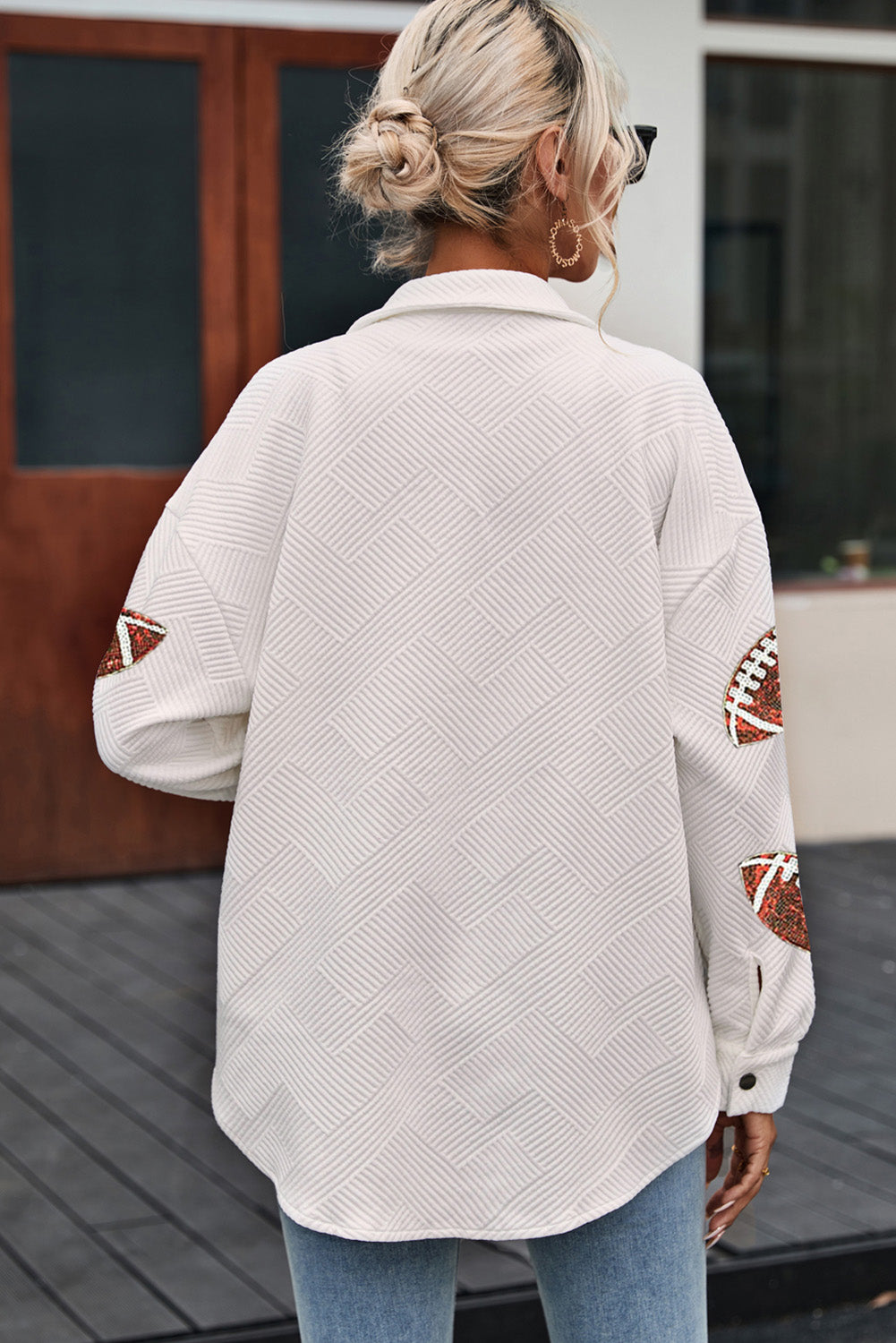 Black Sequin Fringed Rugby Casual Sweatshirt