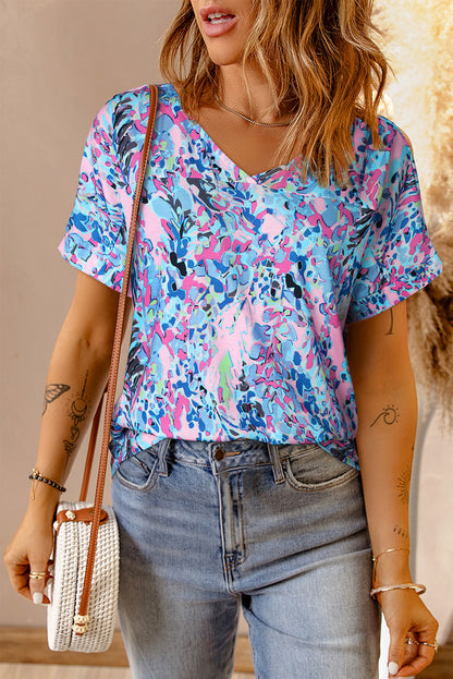 Pink Loose Painted Floral Tee