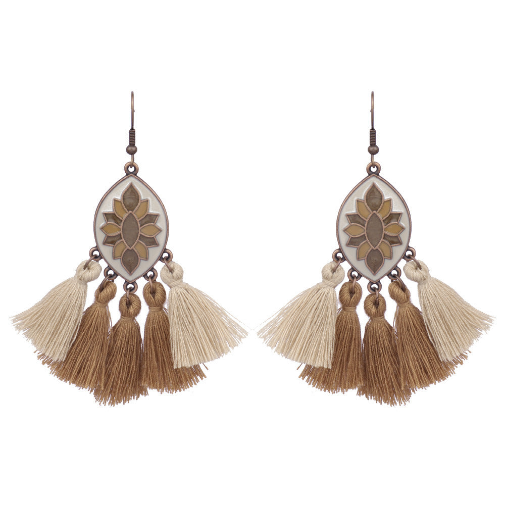 Style Tassel Earrings Female Leaf Circle Metal Leather Earrings