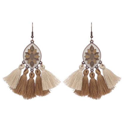 Style Tassel Earrings Female Leaf Circle Metal Leather Earrings