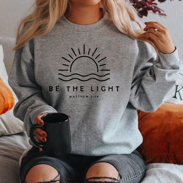 Women's Fleece-lined Crew Neck Sweater Plain Slogan