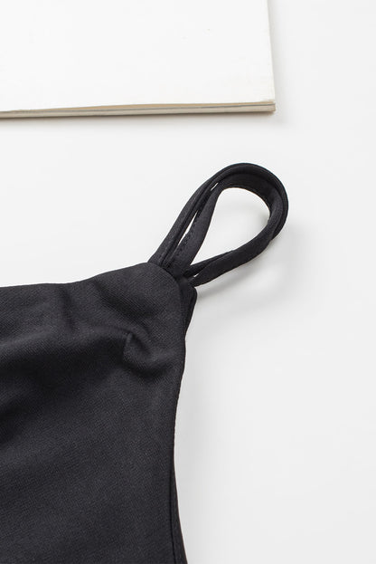 Black Blue One Shoulder Invisible Zip Side Pocketed Romper