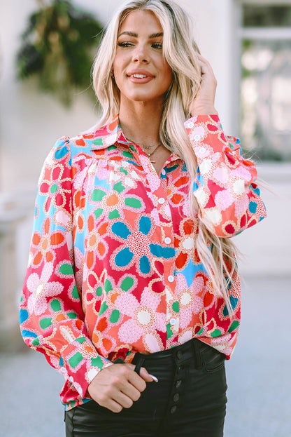 Multicolor Floral Print Smocked Square Neck Ruffles Blouse