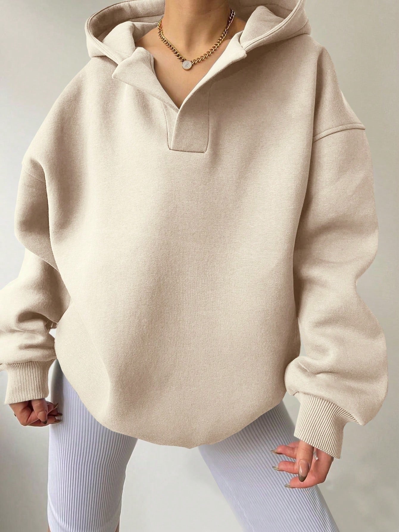 Women's Long Sleeve Hooded Solid Color Loose Sweater