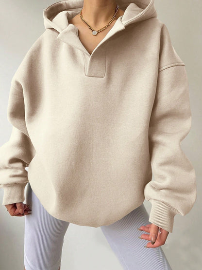 Women's Long Sleeve Hooded Solid Color Loose Sweater