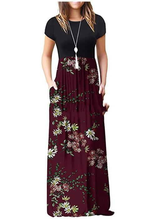 Dress Round Neck Short Sleeve Printed Waist-controlled