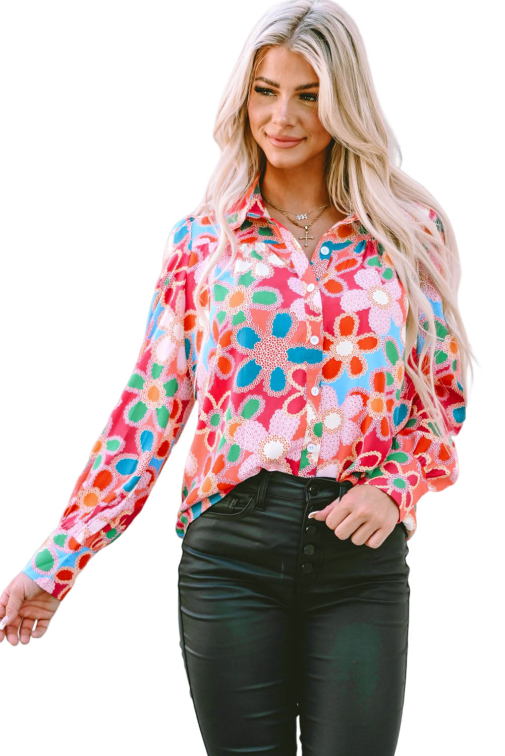 Multicolor Floral Print Smocked Square Neck Ruffles Blouse