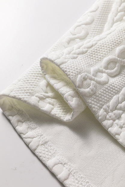 White Solid Color Textured V Neck Drop Shoulder Knit Top