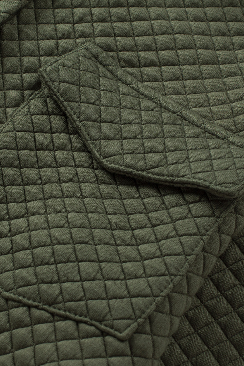 Green Color Block Patchwork Flap Pocket Quilted Shacket