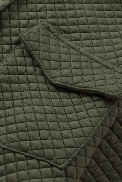 Green Color Block Patchwork Flap Pocket Quilted Shacket