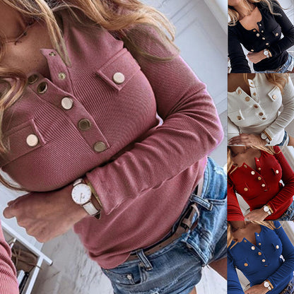 Solid Color Long-Sleeved Bottoming Shirt Sweater Top
