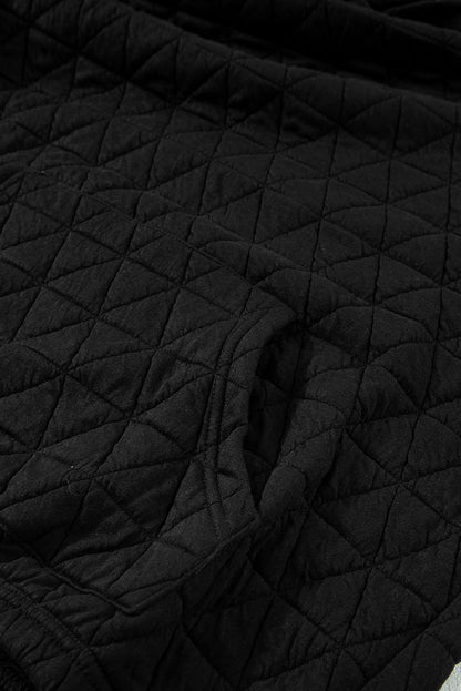 Light Grey Drop Shoulder Quilted Patchwork Kangaroo Pocket Hoodie