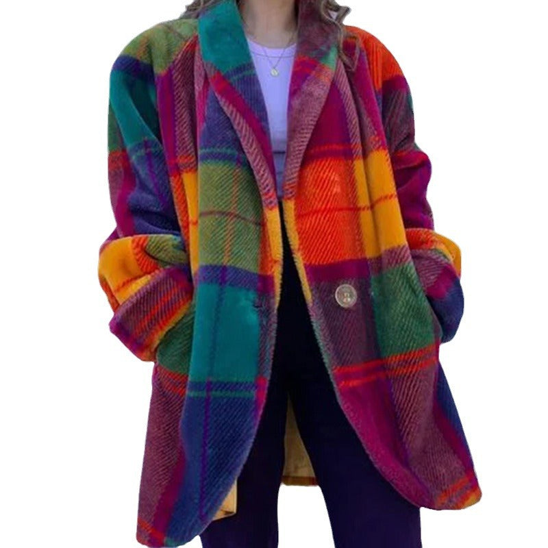 Women's Long-sleeved Lapel Color Matching Coat